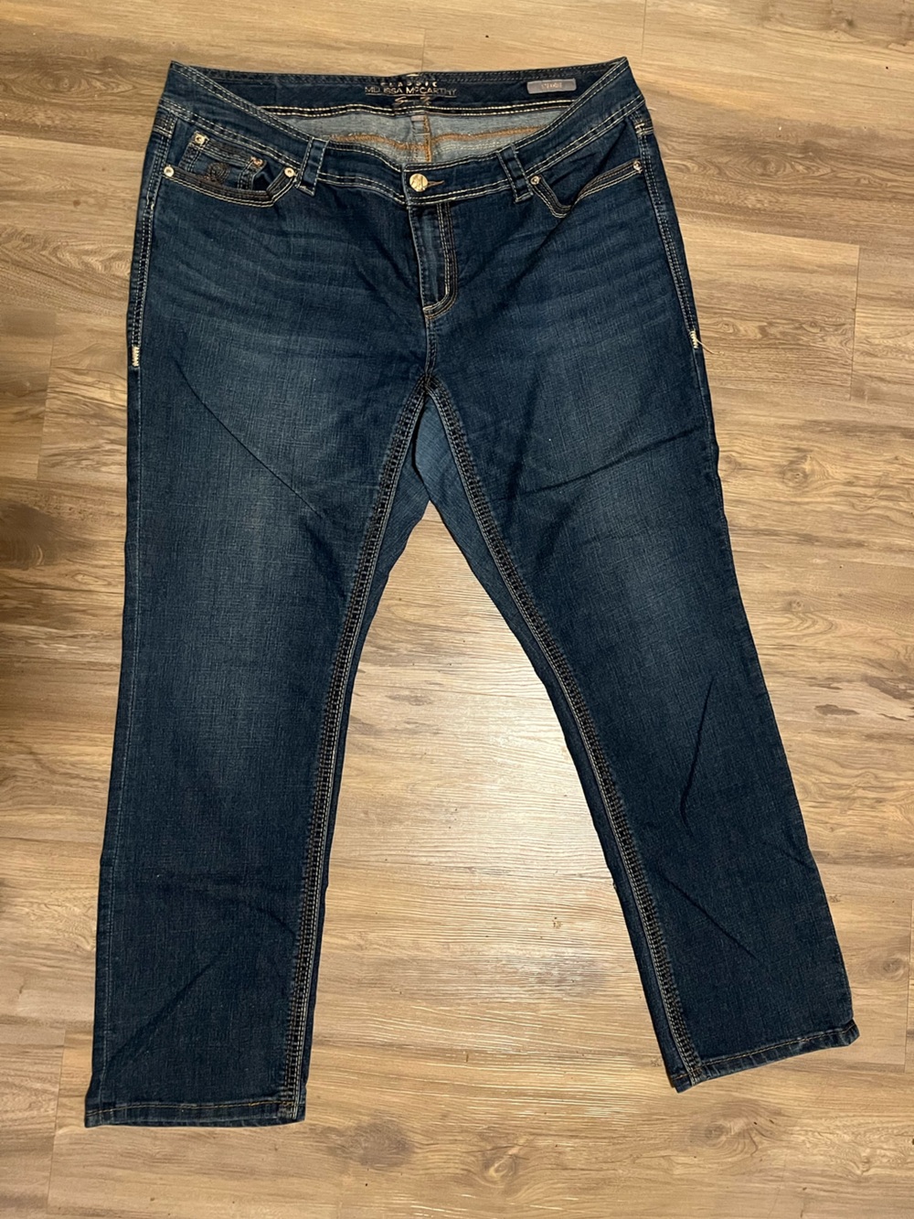 Melissa McCarthy Dark Indigo Jeans with Tan Patch
